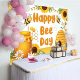 Aperturee - Aperturee Sunflower Happy Bee Day Cartoon Birthday Backdrop